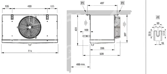 výparník ECO - Luvata GCE251E8ED, 1.23 kW (dT 8 st., R404) s odtáváním